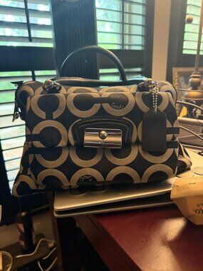 Coach Kristen Op Art Sateen Two Zipper Satchel